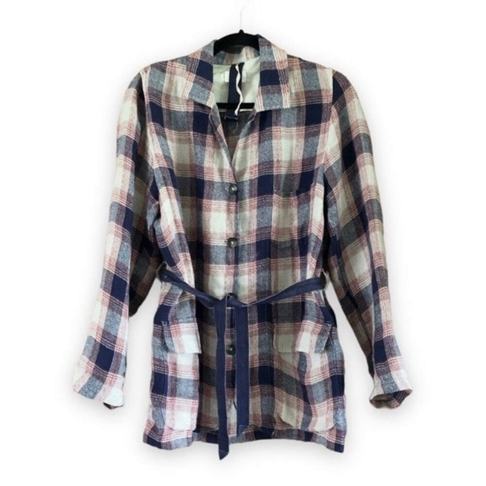 Diega Plaid Linen Valenzo Jacket Red Gray Cream Size Small